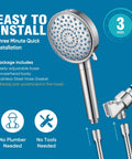 Filtered Handheld Shower Head With High Pressure, 7 Mode, For Hard Water, Chrome Finish, with easy installation instructions.