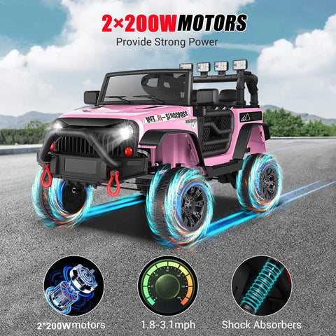 24V Ride On Car For Kids With Remote Control And LED Lights Off Road Battery Powered Truck 2x200W Dual Motors Pink 1 Seater