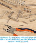 Compression Spring Set 304 Stainless Steel Small Extension Springs Assortment Kit for Mechanical Projects on wood surface with pliers