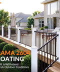 Rock Solid Aluminum Porch And Deck Railing Kit With 6 Foot Span And 36 Inch Height Astm Certified Outdoor Balcony Fencing Without Posts That Guarantees Dead Serious Safety For Your Patio installed on a deck with shrubs.