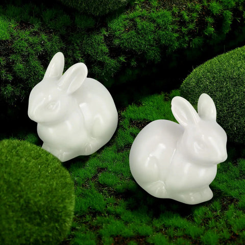 Two Pieces Rabbit Shaped Ceramic Toilet Bolt Covers Set For Bathroom Decor, white bunny design on green background