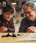 Father and son assembling the Imperial Aircraft Display Stand For Sets 75394 And 75357, 172 Piece Collectible Display Kit