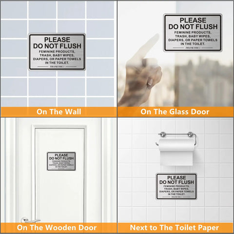 Two Pack Do Not Flush Sign For Bathroom Self Adhesive Aluminum Metal Sign With Brushed Aluminum Black Finish 9 By 6 Inches Perfect For Restrooms In Offices Restaurants And Homes