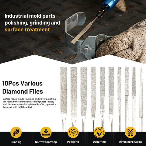 Beast Pro Grade Turbine Pneumatic Die Grinder Kit for molds, showcasing diamond files for industrial polishing and grinding.