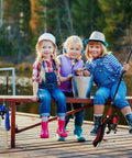 Kids enjoying fishing by a lake with Kids Telescopic Fishing Pole And Reel Combo With Tackle Box Easy Open Starter Kit.