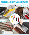 16 Piece Crevice Cleaning Brush Set For Tight Spots And Deep Grime Clean Up shown cleaning kitchen surfaces and cookware.