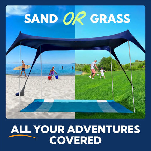 Beach Tent Sun Shelter UPF50 Plus Easy Pop Up Canopy For Beach Camping Fishing And Park Picnics With Sand Shovel Ground Pegs
