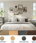 Rock Solid Wooden Queen Platform Bed Frame With Sleek Modern Lines And A Warm Natural Wood Finish Effortless Assembly straight view in cozy bedroom.