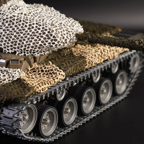 Three Piece Camouflage Net Set For 1/35 Scale RC Tanks And AFV Models, covering tank model in moss, sand, olive colors