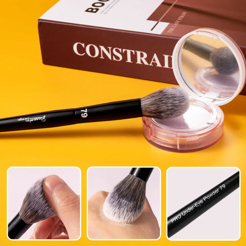 Under Eye Powder Brush Pro Grade With Tapered Tip For Precise Under Eye Application Ultra Soft Synthetic Bristles For Powders Creams And Liquids Smooth Precise Blending And Flawless All Day Finish, black handle brush with compact tapered bristles