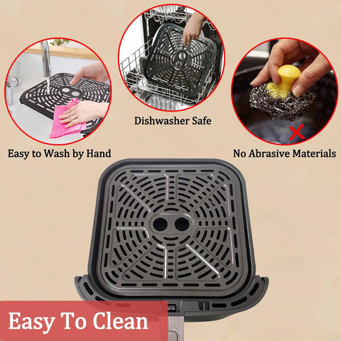 Straight Up Premium Air Fryer Grill Plate For Cosori 6 8 Quart Cookers shown being cleaned, dishwasher safe nonstick material.