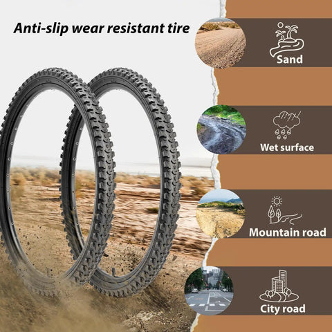 20x2.125 Inch Mountain Bike Tire Set 2 Pack Folding Tires with Inner Tubes Schrader Valves and Tire Levers ETRTO 57-406