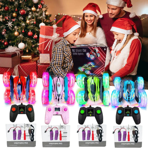 Family with Four Pack Remote Control Cars For Kids Two Point Four GHz RC Stunt Cars With Wheel Lights High Speed 4WD Off Road Drift Toys