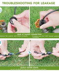 Close-up of hands troubleshooting faucet and mister joint leaks in Outdoor Misting Cooling System 30 Ft Kit With Brass Nozzles And UV Tubing.