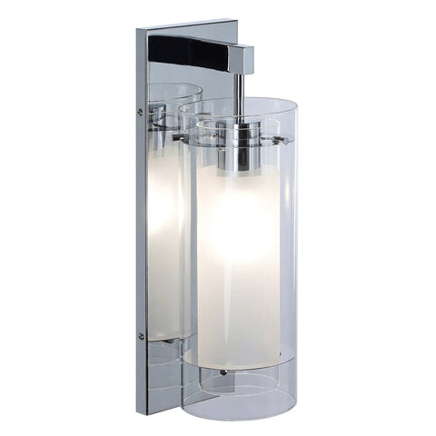 Dope Contemporary Chrome Wall Sconce With Clear Glass Cylinder Shade And Frosted Inner Shade, 1 Light Hardwired Vanity Lighting Fixture