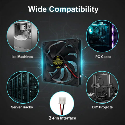 Image showing wide compatibility of Beefed Up Replacement 3 Pin 9 Blade 12V DC Brushless Ice Maker Fan Upgrade For PY-1225H12S
