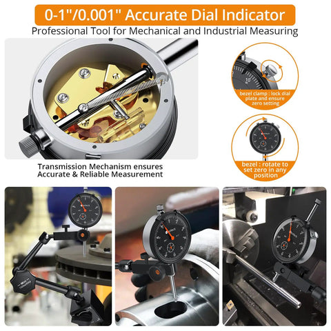 Dial Indicator 0 To 1 Inch With 0.001 Inch Resolution And 132 Pound Magnetic Base for Lathe 3D Printer CNC in use