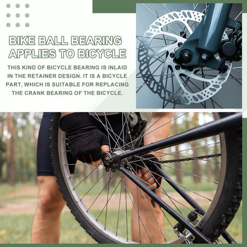 Bike Ball Bearings And Crank Bearing Retainer Set For Mountain And Road Bikes, stainless steel, used for bike repair, outdoor setting.