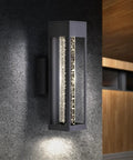 14 Inch Front Wall Light Fixture Outdoor Sconce Black 12W 600LM Waterproof Dimmable 3CCT 3000K 4000K 5000K ETL Listed Exterior Garage Lighting 2 Pack Bundle mounted on stone wall