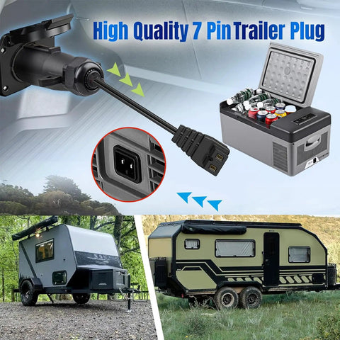 Heavy Duty 7 Pin Trailer Plug To DC 12V Power Cord Cable for Car Fridge Freezer Portable Cooler and RV Truck Charger in use.