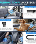 Cordless Handheld Vacuum With 15000Pa Suction And Cyclonic Technology showing multifunctional accessories in use.