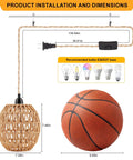 Homebody Essential Plug In Pendant Light Featuring Hand Woven Rattan And Wicker Egg Shade With 15 Ft Cord, dimensions and installation guide.