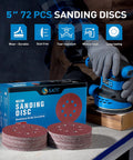 72 Piece 5 Inch 8 Hole Hook And Loop Sanding Discs Set For Random Orbital Sander With Adhesive Backing Assorted Grits in use