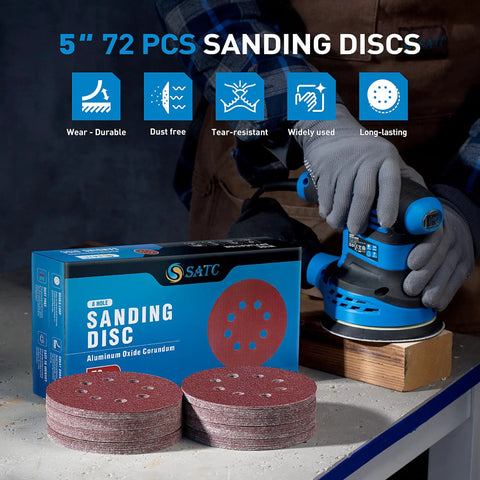 72 Piece 5 Inch 8 Hole Hook And Loop Sanding Discs Set For Random Orbital Sander With Adhesive Backing Assorted Grits in use