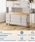 Heavy Duty 61 Inch Tool Chest Cabinet With 15 Drawers, Mobile Garage Workbench, Rubber Wood Top, Power Strip, 1675 Lbs Capacity