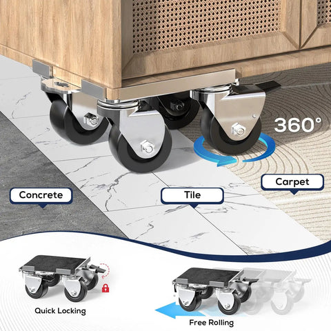 Heavy Duty Furniture Moving Dolly With Reinforced Steel Panel 360 Degree Swivel And Top Brake With Wheels Set Of 4 on mixed floors