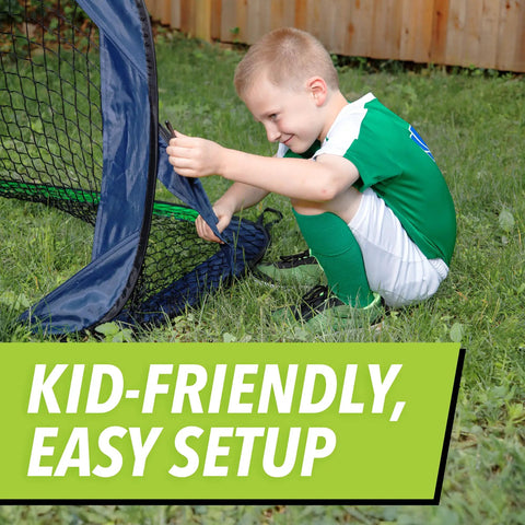 Child assembling Portable Soccer Goal Net Set With Two 4 Ft Pop Up Training Goals And Compact Carry Case Easy Assembly Quick Setup