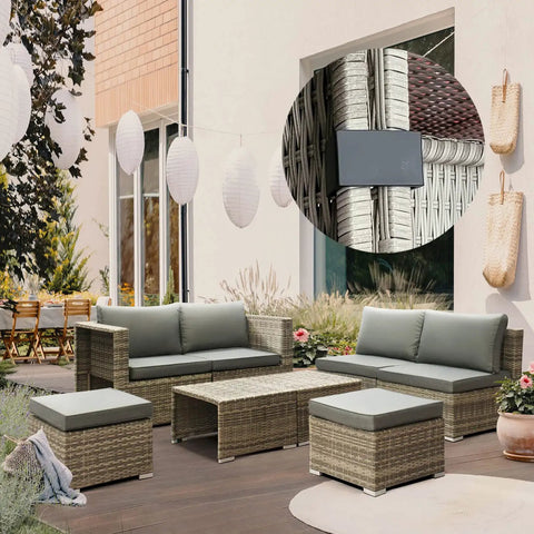 Outdoor wicker patio setup with sectional sofas using 10 Piece Outdoor Patio Furniture Clips Set For Sectional Sofas And Wicker Couches Black Alignment Connectors To Stabilize Modules