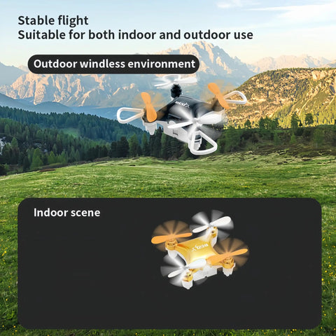 Super Pocket Drone With 360 Degree Flips And Altitude Hold For Kids And Beginners shown flying outdoors in a green landscape