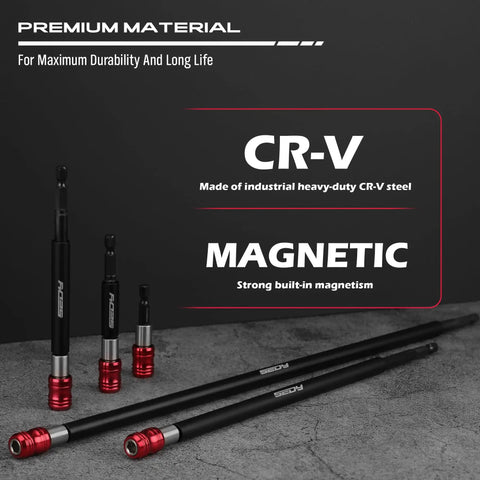 Five Piece Extra Long Magnetic Screwdriver Bit Holders Set With 2, 4, 6, 12, 17 Inch Lengths CR-V Steel for Impact Driver