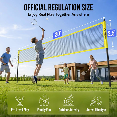 Backyard Badminton Set With Pro Grade Net, 4 Rackets, Shuttlecocks And Carrying Bag In Yellow For Durable Outdoor Play
