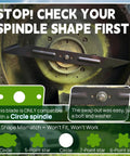 Close-up view of a mulching blade, highlighting compatibility with circle spindle for EGO Electric Lawn Mowers LM2102SP models.