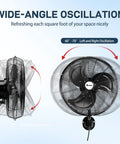 18 Inch Wall Mount Oscillating Fan With Aluminum Blades, High Velocity Airflow Up To 4592 CFM, side and front view