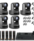 Five Pack 4K PTZ Camera Bundle Featuring 20x Optical Zoom Smart Auto Tracking And One Precision Joystick Controller on display.