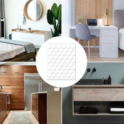 White Self Adhesive Screw Hole Sticker Caps 50 Pcs 14 mm for wood cabinets, furniture, and drawers, dust-proof PVC covers.