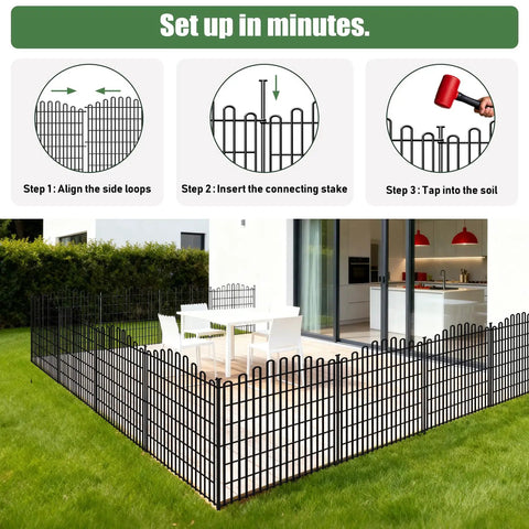 No Dig 10 Panel Decorative Garden Fence Set installed in yard around patio