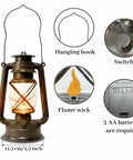 Vintage LED Outdoor Lantern With Dancing Flame Wick, Battery Powered Waterproof Camping Lamp, Hanging Lantern For Indoor