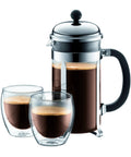 Real Deal Double Walled Espresso Glasses Set Of 2 Insulated Borosilicate Shot Cups Clear Heat Resistant Coffee Cup with French press.