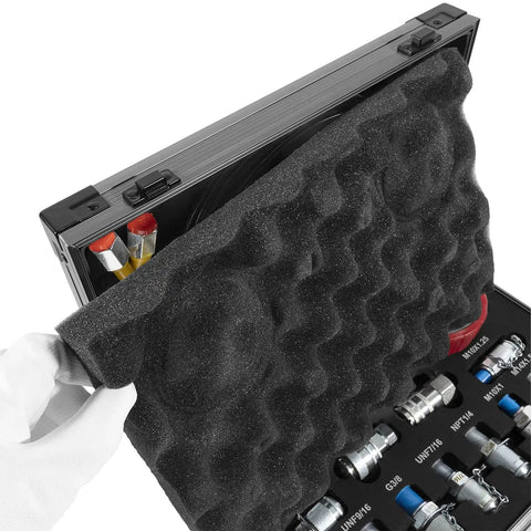 Heavy Duty Hydraulic Pressure Test Kit With Digital Gauges 10000 PSI And 70 MPa 11 Couplings 2 Test Hoses in carry case with foam insert