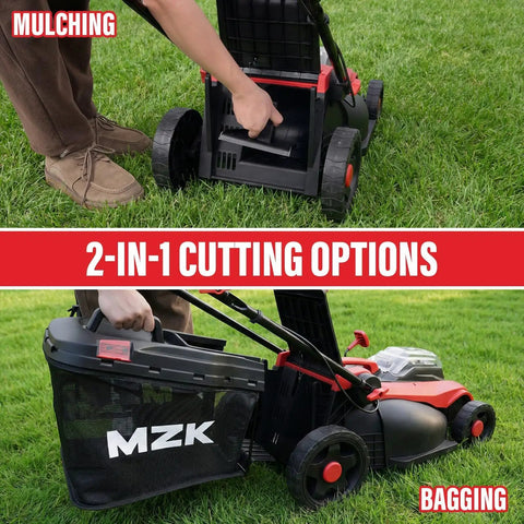 40V 16 Inch 2 In 1 Cordless Lawn Mower With Brushless Motor And Dual Battery Pack For Easy Push Operation No Gas No Fuss Up To 45 Minutes Runtime Mulching And Side Discharge For A Lightweight Yet Rugged Home Yard Helper, mulching and bagging in use