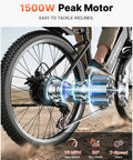 High Power 1500W Peak Ebike For Adults With 48V 12Ah Removable Battery Up To 25 MPH And 65 Mile Range showing rear wheel motor