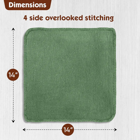 Real Deal 100 Percent Cotton Shop Rags 14X14 Inch Lint Free Bulk 25 Pack green rag featuring 4 side overlooked stitching.