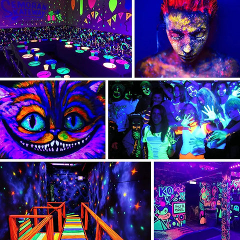 Super Bright UV Black Light 100W Flood Light With 10ft Power Cord IP66 Ultraviolet Stage Lighting illuminating vibrant club and neon art scenes