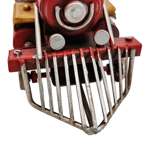 Front view of Metal Classic Locomotive Model Train Christmas Decor Vintage Tabletop Centerpiece with realistic red carriage