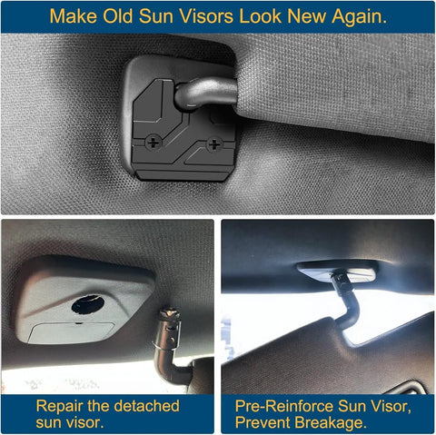 Ram 1500 Sun Visor Repair Kit 2019-2026, 2 Pack Aluminum Visor Clips For Trucks installed on gray sun visor.
