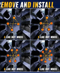 Diagram of 4, 5, 6, 8-lug nut wheels for Set Of 20 12x1.5 Radius Ball Seat Lug Nuts With Washer Chrome Finish installation.
